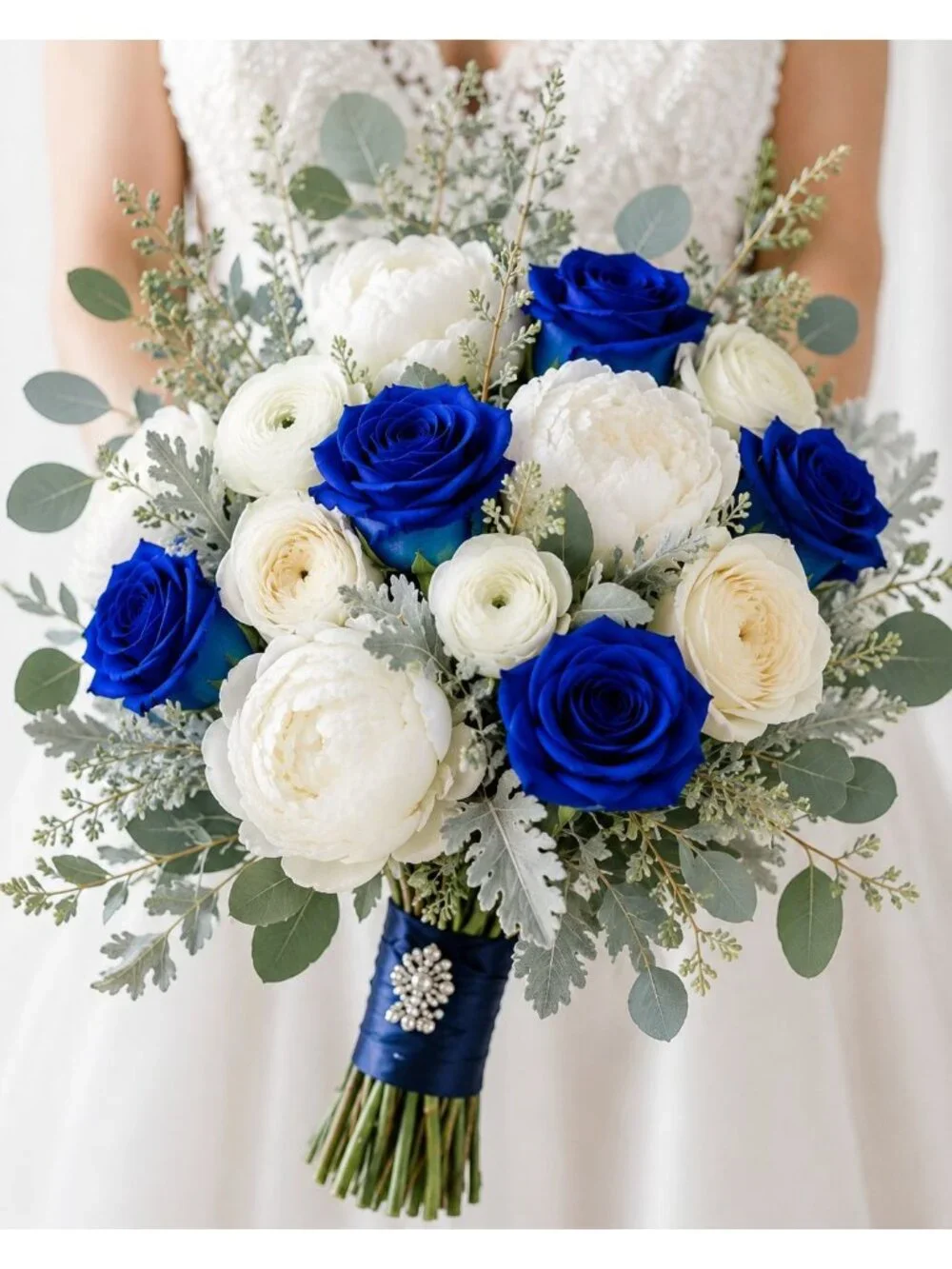 Royal Blue Artificial Roses 6 Stems Faux Silk Rose Bouquet Wedding Flowers Home